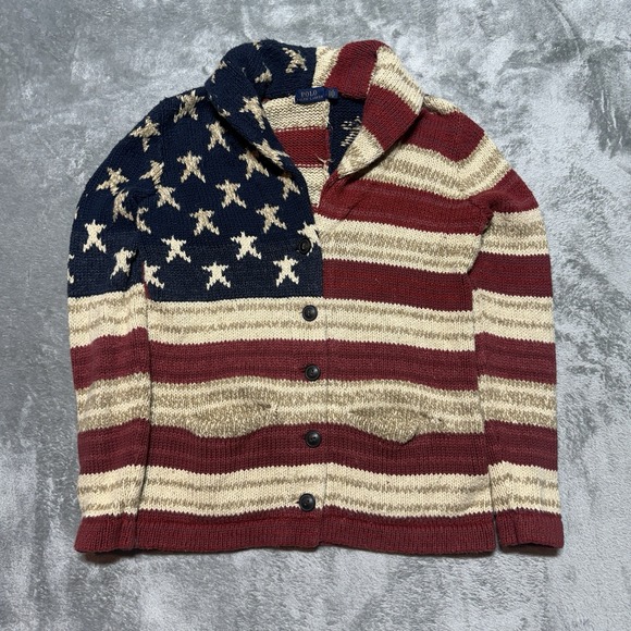 Polo Ralph Lauren Sweaters - Polo Ralph Lauren American Flag Cardigan Sweater Womens Small Shawl Collar Knit